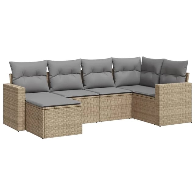 vidaXL 6-tlg Garten-Sofagarnitur mit Kissen Beige Poly Rattan Modell 36