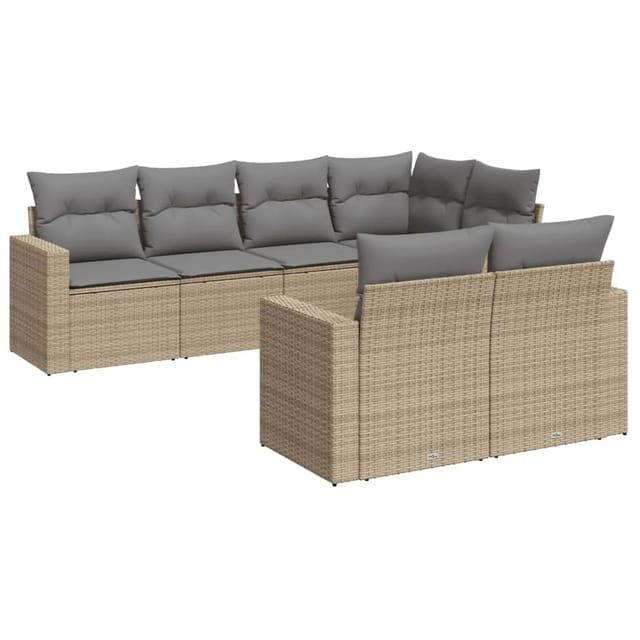 vidaXL 7-tlg Garten-Sofagarnitur mit Kissen Beige Poly Rattan Modell 43