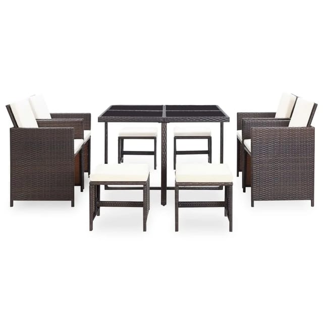 vidaXL 9-tlg Garten-Essgruppe mit Auflagen Poly Rattan Braun Modell 6