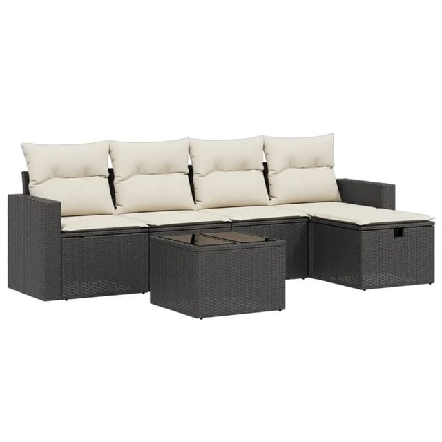 vidaXL 6-tlg Garten-Sofagarnitur mit Kissen Schwarz Poly Rattan Modell 137