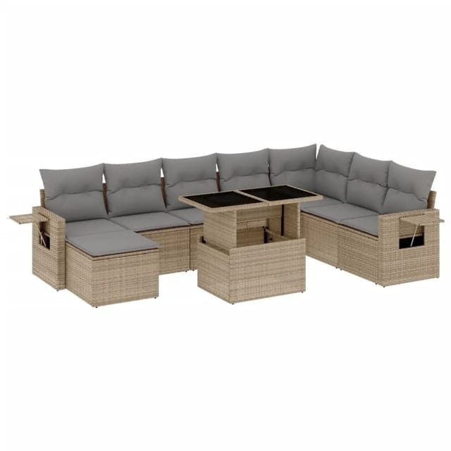 vidaXL 9-tlg Garten-Sofagarnitur mit Kissen Beige Poly Rattan Modell 264