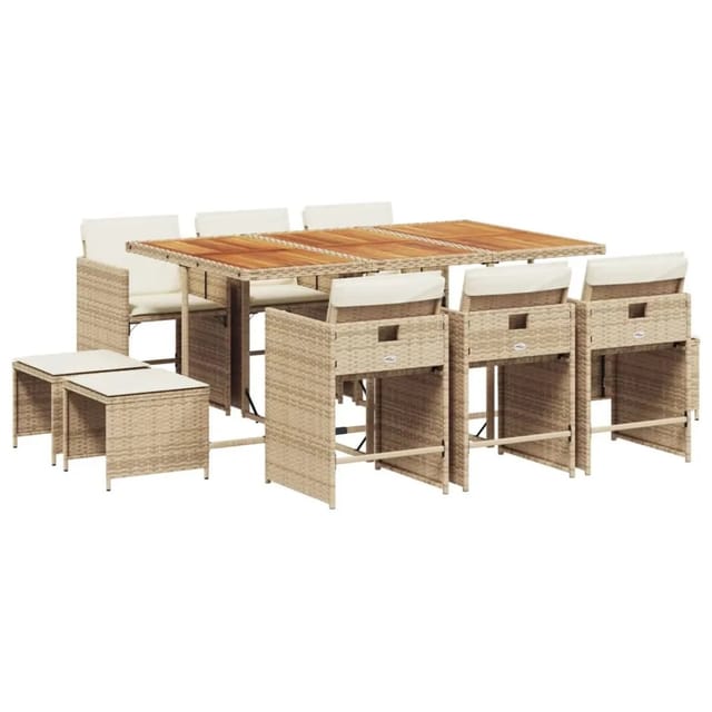 vidaXL 11-tlg Garten-Essgruppe mit Kissen Beige Poly Rattan Modell 11