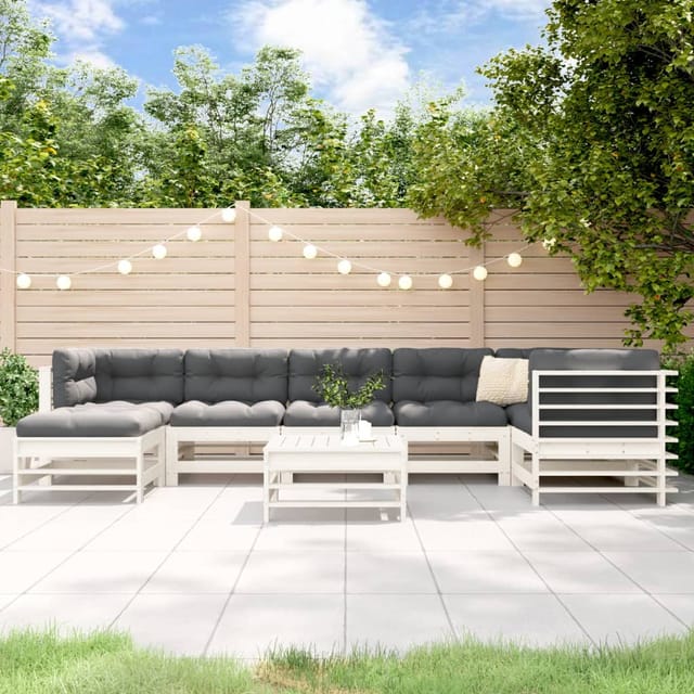 vidaXL 8-tlg Garten-Lounge-Set mit Kissen Weiß Kiefernholz Modell 6