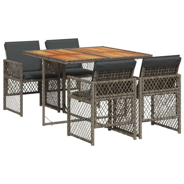 vidaXL 5-tlg Garten-Essgruppe mit Kissen Grau Poly Rattan Modell 102
