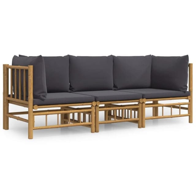 vidaXL 3-tlg Garten-Lounge-Set mit Dunkelgrauen Kissen Bambus Modell 3