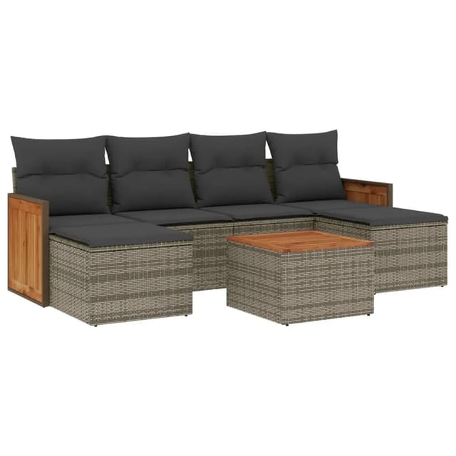 vidaXL 7-tlg Garten-Sofagarnitur mit Kissen Grau Poly Rattan Modell 90