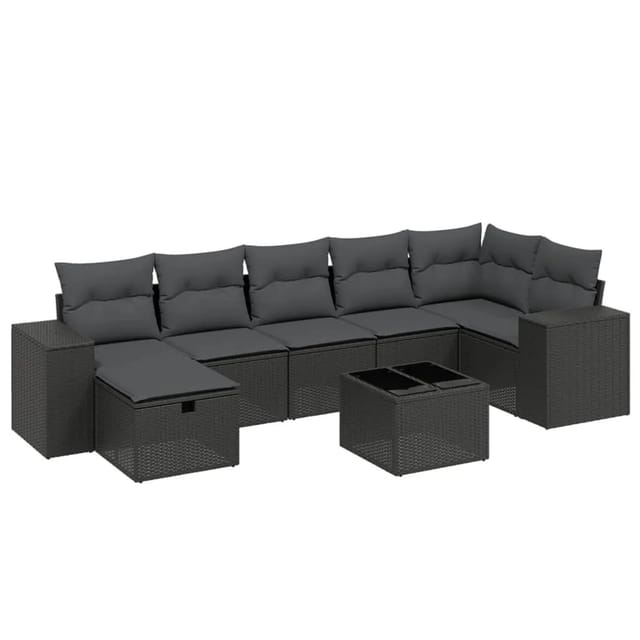 vidaXL 8-tlg Garten-Sofagarnitur mit Kissen Schwarz Poly Rattan Modell 187