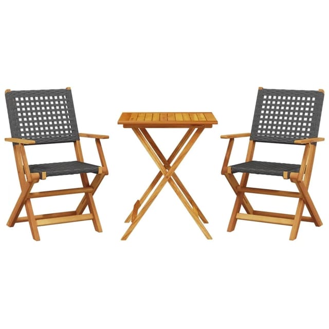 vidaXL 3-tlg Bistro-Set Schwarz Poly Rattan und Massivholz Modell 6