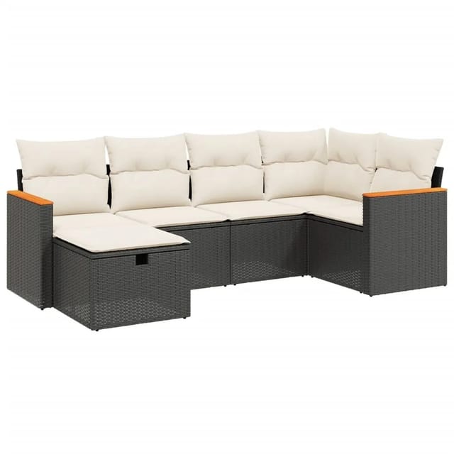 vidaXL 6-tlg Garten-Sofagarnitur mit Kissen Schwarz Poly Rattan Modell 193