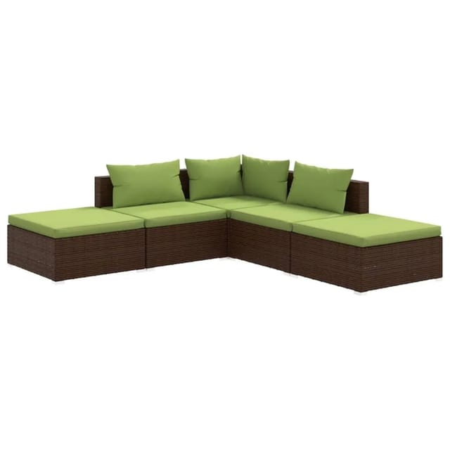 vidaXL 5-tlg Garten-Lounge-Set mit Kissen Poly Rattan Braun Modell 18