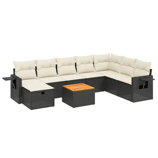 vidaXL 9-tlg Garten-Sofagarnitur mit Kissen Schwarz Poly Rattan Modell 121