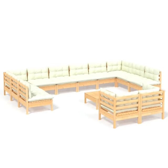 vidaXL 13-tlg Garten-Lounge-Set mit Creme Kissen Kiefernholz Modell 6