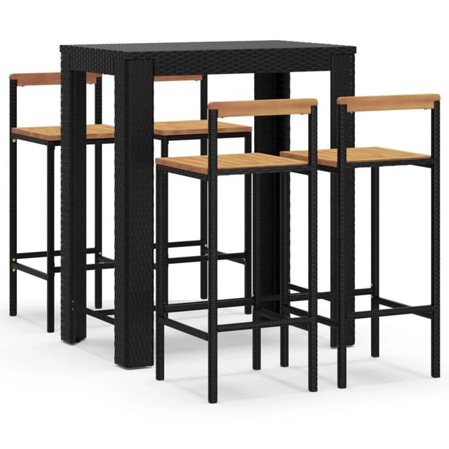 vidaXL 5-tlg Gartenbar-Set Schwarz Poly Rattan & Massivholz Akazie Modell 10