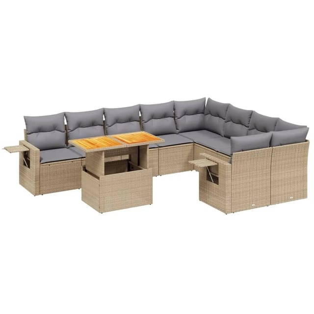 vidaXL 10-tlg Garten-Sofagarnitur mit Kissen Beige Poly Rattan Modell 246
