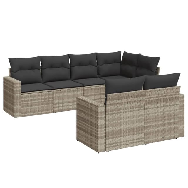 vidaXL 7-tlg Garten-Sofagarnitur mit Kissen Hellgrau Poly Rattan Modell 6
