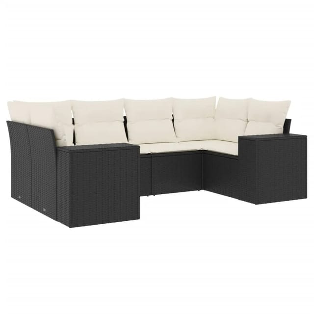 vidaXL 6-tlg Garten-Sofagarnitur mit Kissen Schwarz Poly Rattan Modell 122