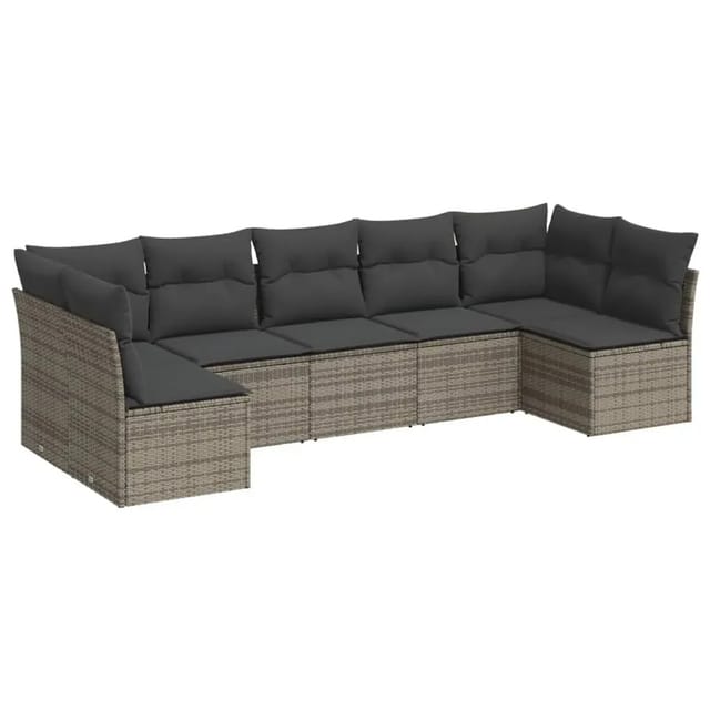 vidaXL 7-tlg Garten-Sofagarnitur mit Kissen Grau Poly Rattan Modell 8
