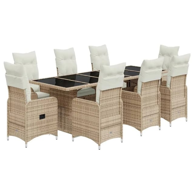 vidaXL 9-tlg Garten-Bistro-Set mit Kissen Beige Poly Rattan Modell 8