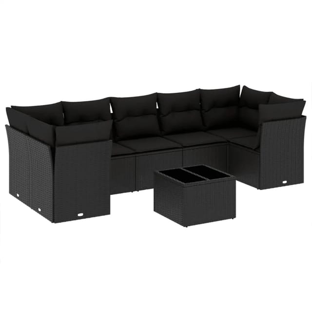 vidaXL 8-tlg Garten-Sofagarnitur mit Kissen Schwarz Poly Rattan Modell 35