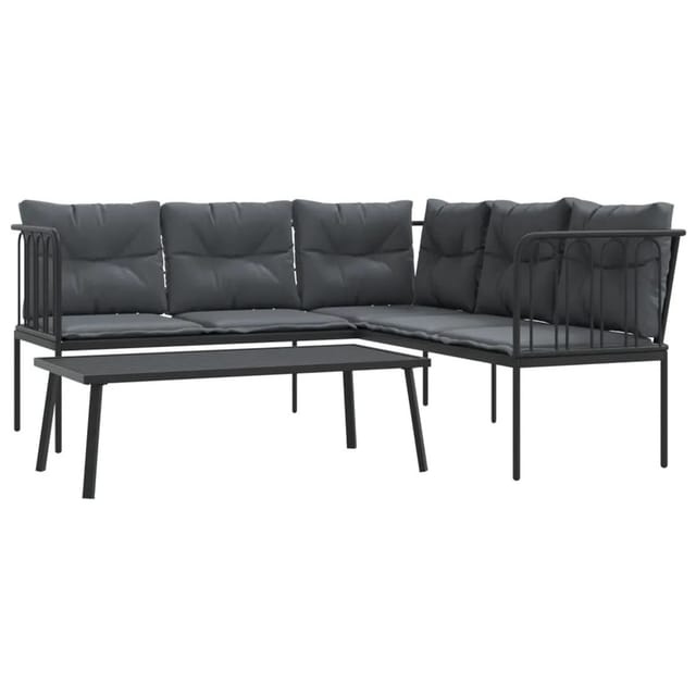 vidaXL Garten-Sofagarnitur mit Kissen Schwarz Stahl und Textilene Modell 1