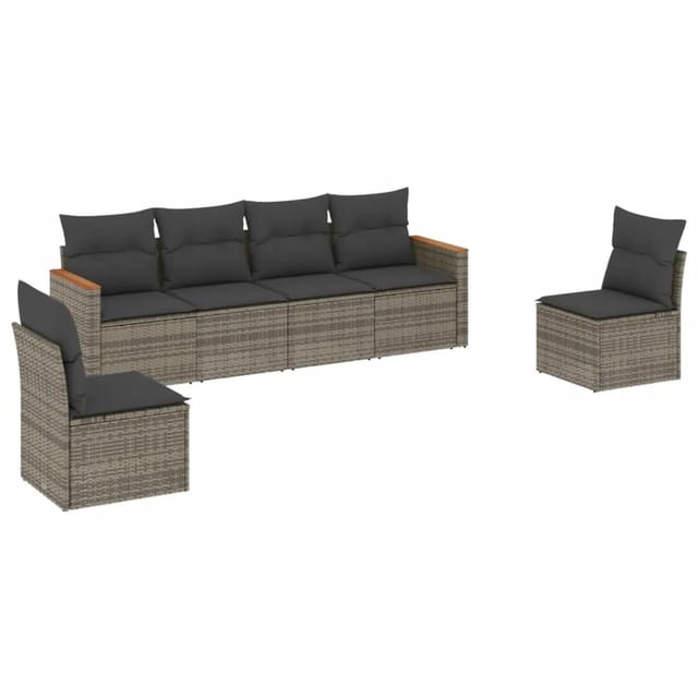 vidaXL 6-tlg Garten-Sofagarnitur mit Kissen Grau Poly Rattan Modell 58