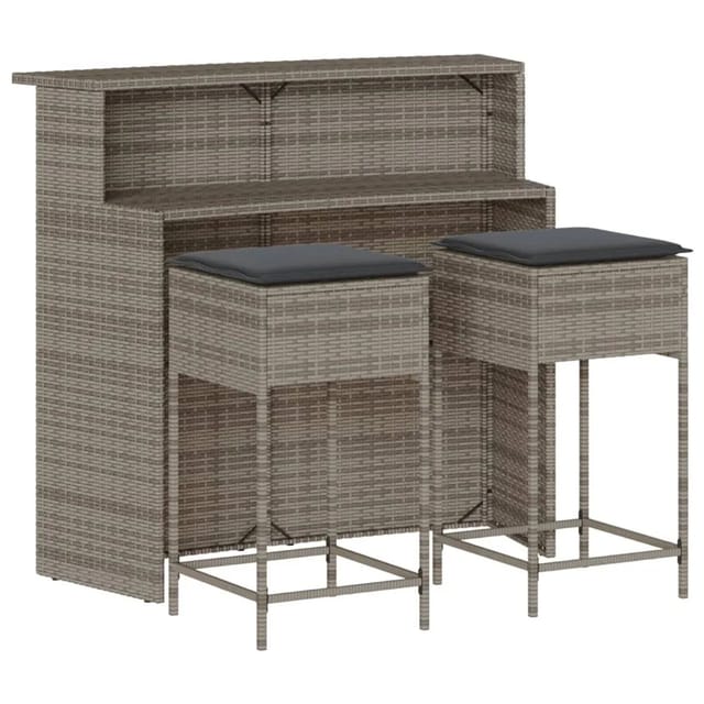 vidaXL 3-tlg Gartenbar-Set mit Kissen Grau Poly Rattan Modell 1