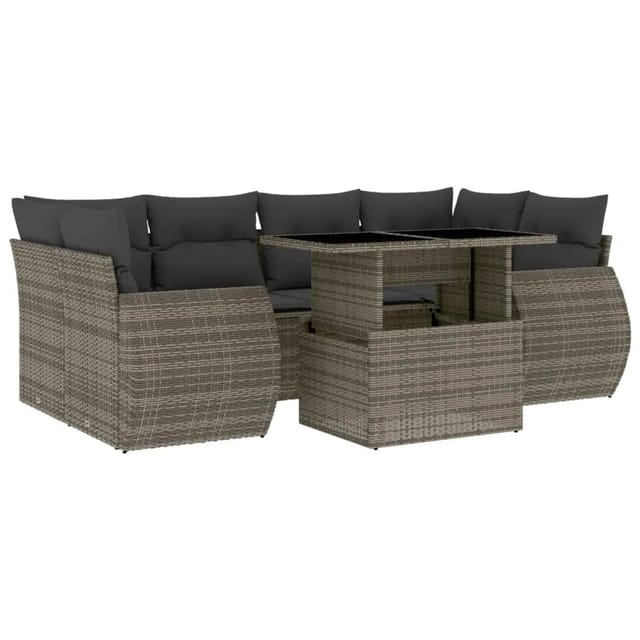 vidaXL 7-tlg Garten-Sofagarnitur mit Kissen Grau Poly Rattan Modell 180