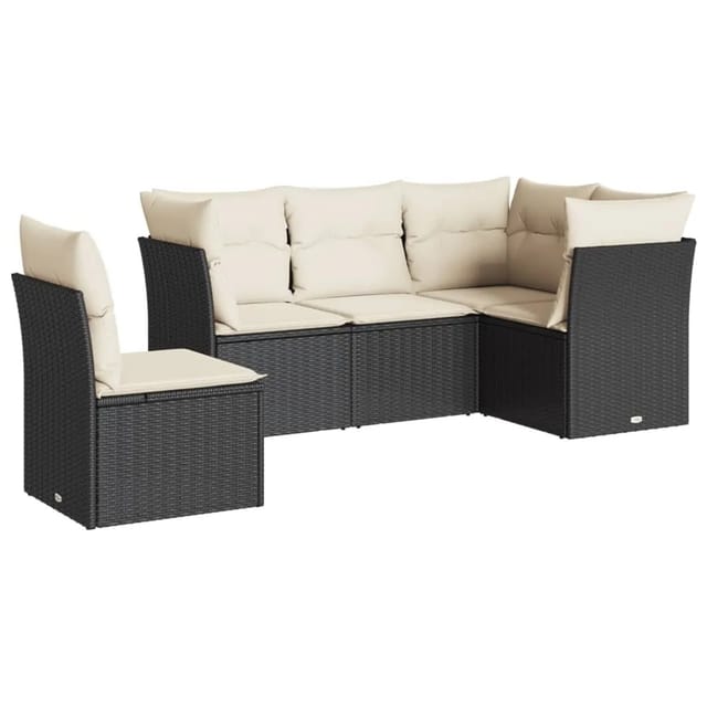 vidaXL 5-tlg Garten-Sofagarnitur mit Kissen Schwarz Poly Rattan Modell 44