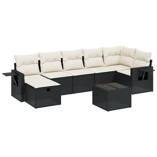 vidaXL 8-tlg Garten-Sofagarnitur mit Kissen Schwarz Poly Rattan Modell 110
