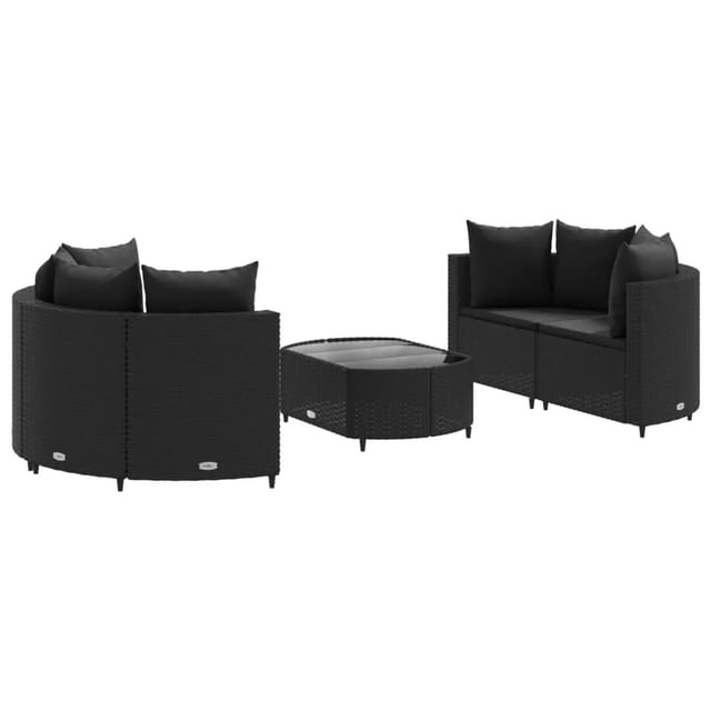 vidaXL 5-tlg Garten-Sofagarnitur mit Kissen Schwarz Poly Rattan Modell 164