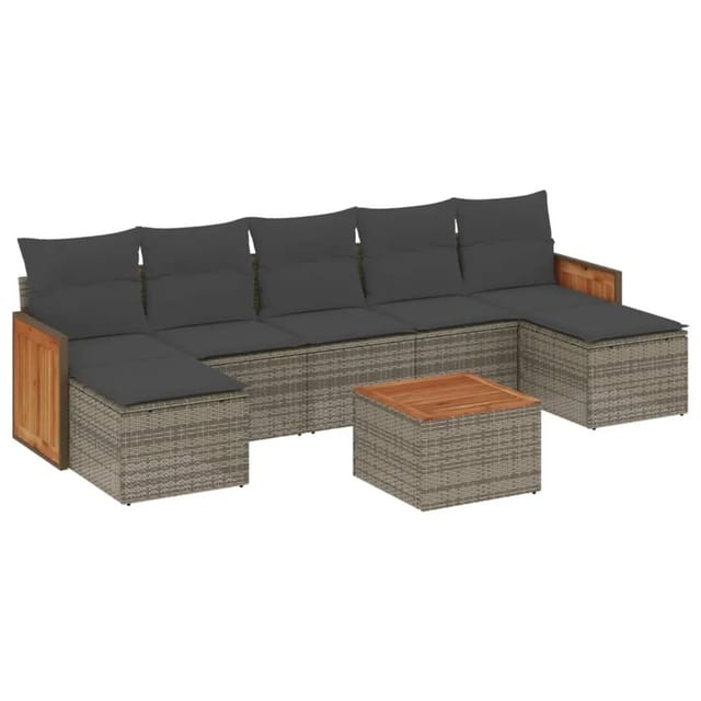 vidaXL 8-tlg Garten-Sofagarnitur mit Kissen Grau Poly Rattan Modell 117