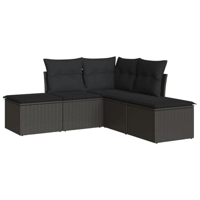 vidaXL 5-tlg Garten-Sofagarnitur mit Kissen Schwarz Poly Rattan Modell 7