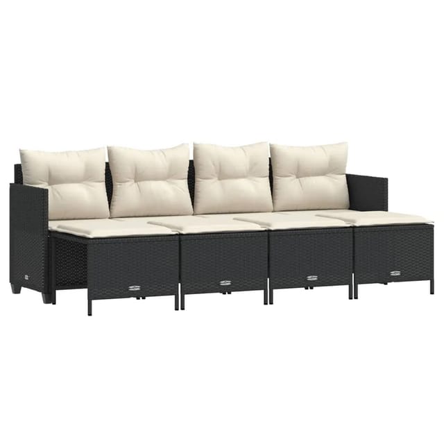 vidaXL 5-tlg Garten-Sofagarnitur mit Kissen Schwarz Poly Rattan Modell 150