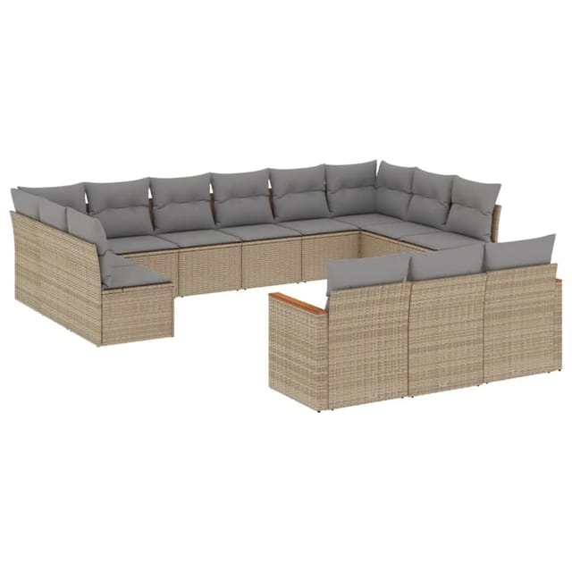 vidaXL 13-tlg Garten-Sofagarnitur mit Kissen Beige Poly Rattan Modell 70