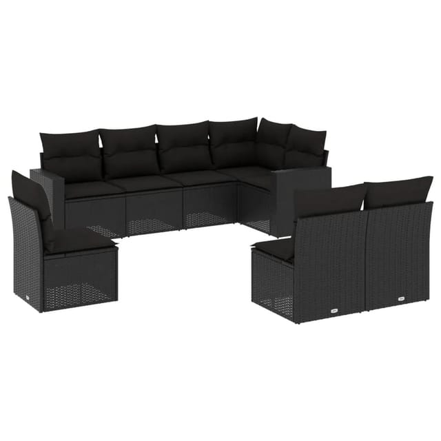 vidaXL 8-tlg Garten-Sofagarnitur mit Kissen Schwarz Poly Rattan Modell 31