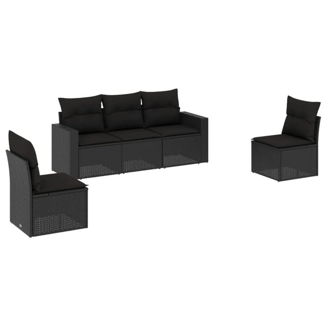 vidaXL 5-tlg Garten-Sofagarnitur mit Kissen Schwarz Poly Rattan Modell 60