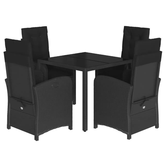 vidaXL 5-tlg Garten-Essgruppe mit Kissen Schwarz Poly Rattan Modell 135