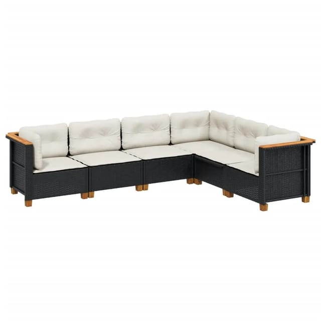 vidaXL 6-tlg Garten-Sofagarnitur mit Kissen Schwarz Poly Rattan Modell 253
