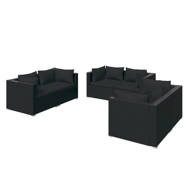 vidaXL 6-tlg Garten-Lounge-Set mit Kissen Poly Rattan Schwarz Modell 58
