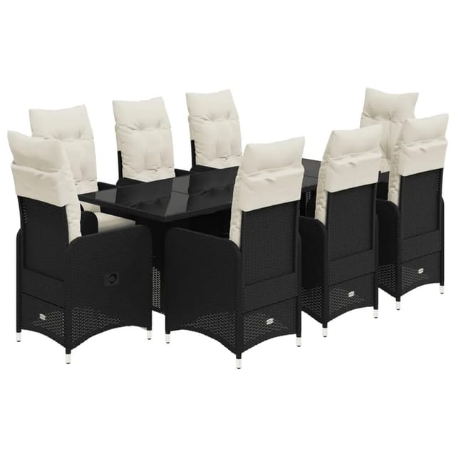 vidaXL 9-tlg Garten-Bistro-Set mit Kissen Schwarz Poly Rattan Modell 11