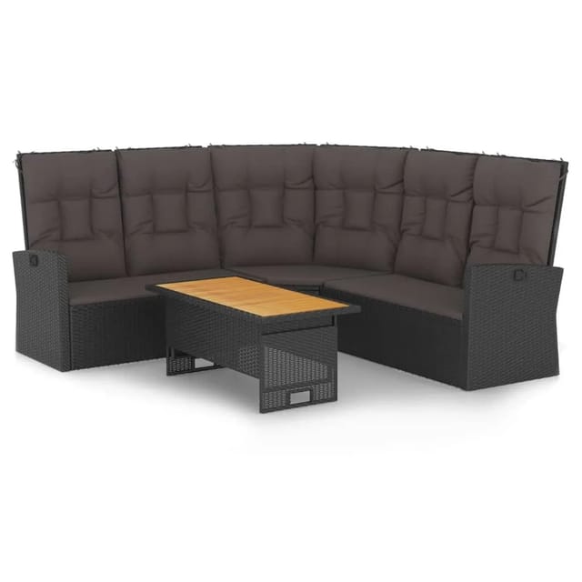 vidaXL 2-tlg Garten-Lounge-Set mit Kissen Schwarz Poly Rattan Modell 3