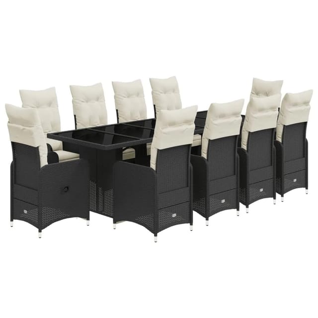 vidaXL 11-tlg Garten-Bistro-Set mit Kissen Schwarz Poly Rattan Modell 7