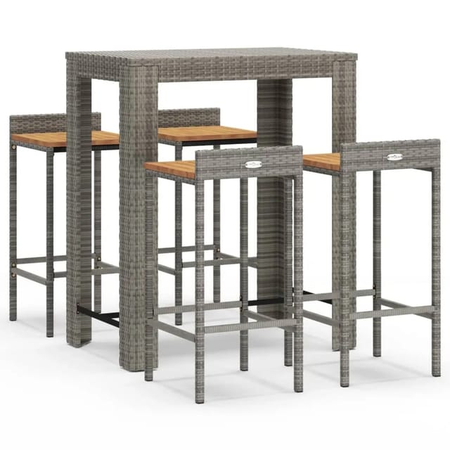vidaXL 5-tlg Gartenbar-Set Grau Poly Rattan & Massivholz Akazie Modell 3