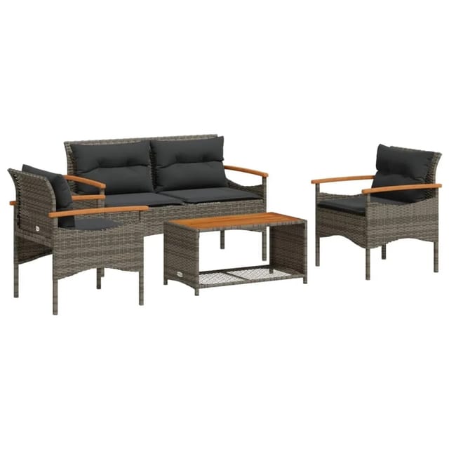 vidaXL 4-tlg Garten-Sofagarnitur mit Kissen Grau Poly Rattan Modell 43