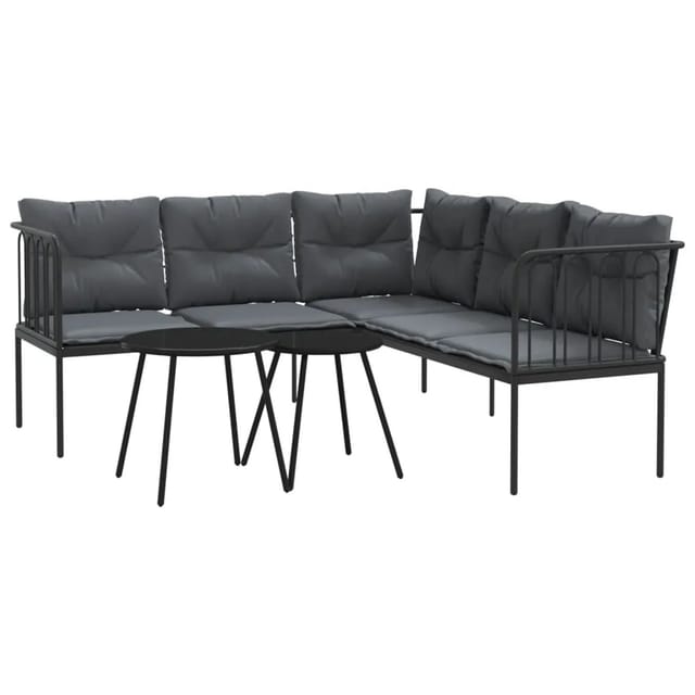 vidaXL Garten-Sofagarnitur mit Kissen Schwarz Stahl und Textilene Modell 7