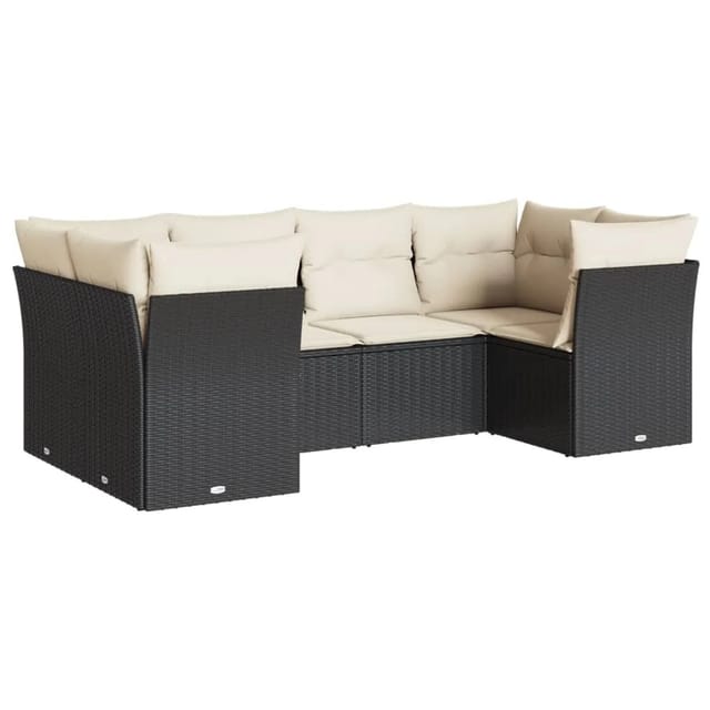 vidaXL 6-tlg Garten-Sofagarnitur mit Kissen Schwarz Poly Rattan Modell 59