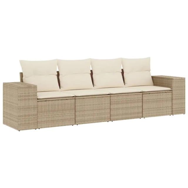vidaXL 4-tlg Garten-Sofagarnitur mit Kissen Beige Poly Rattan Modell 80