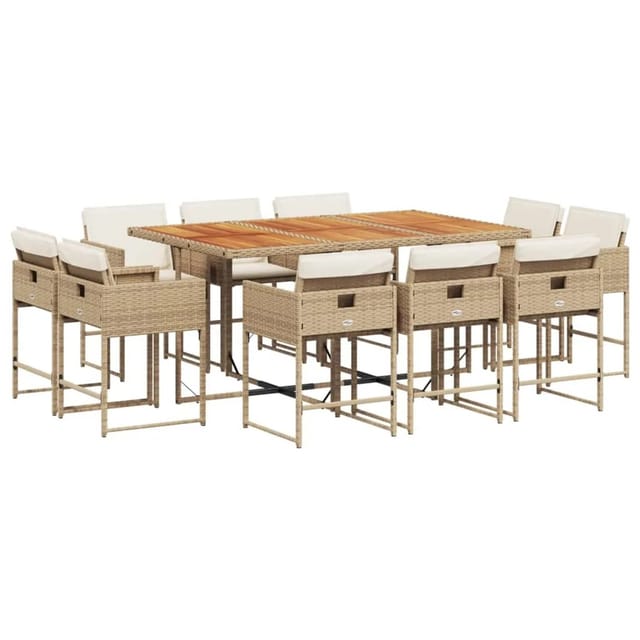 vidaXL 11-tlg Garten-Essgruppe mit Kissen Beige Poly Rattan Modell 5