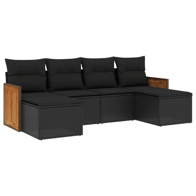 vidaXL 6-tlg Garten-Sofagarnitur mit Kissen Schwarz Poly Rattan Modell 152
