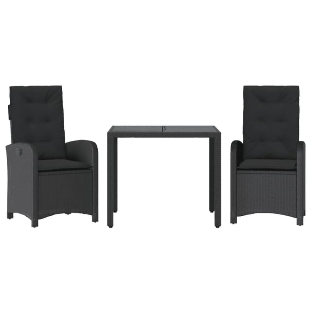 vidaXL 3-tlg Garten-Essgruppe mit Kissen Schwarz Poly Rattan Modell 27